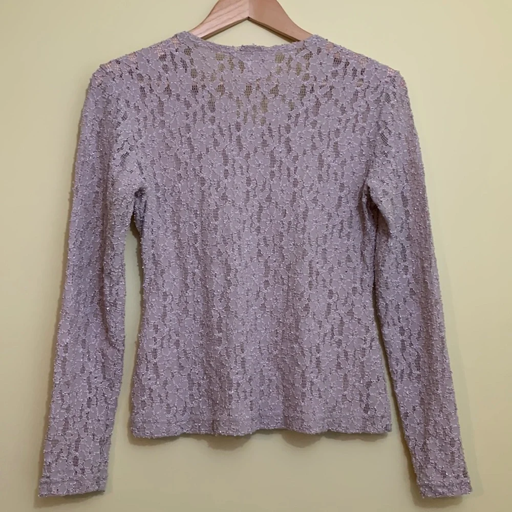 Glu-Glu || Tan Nude Embroidered Floral Lace Sheer Long Sleeve Stretch Top M - Picture 10 of 13
